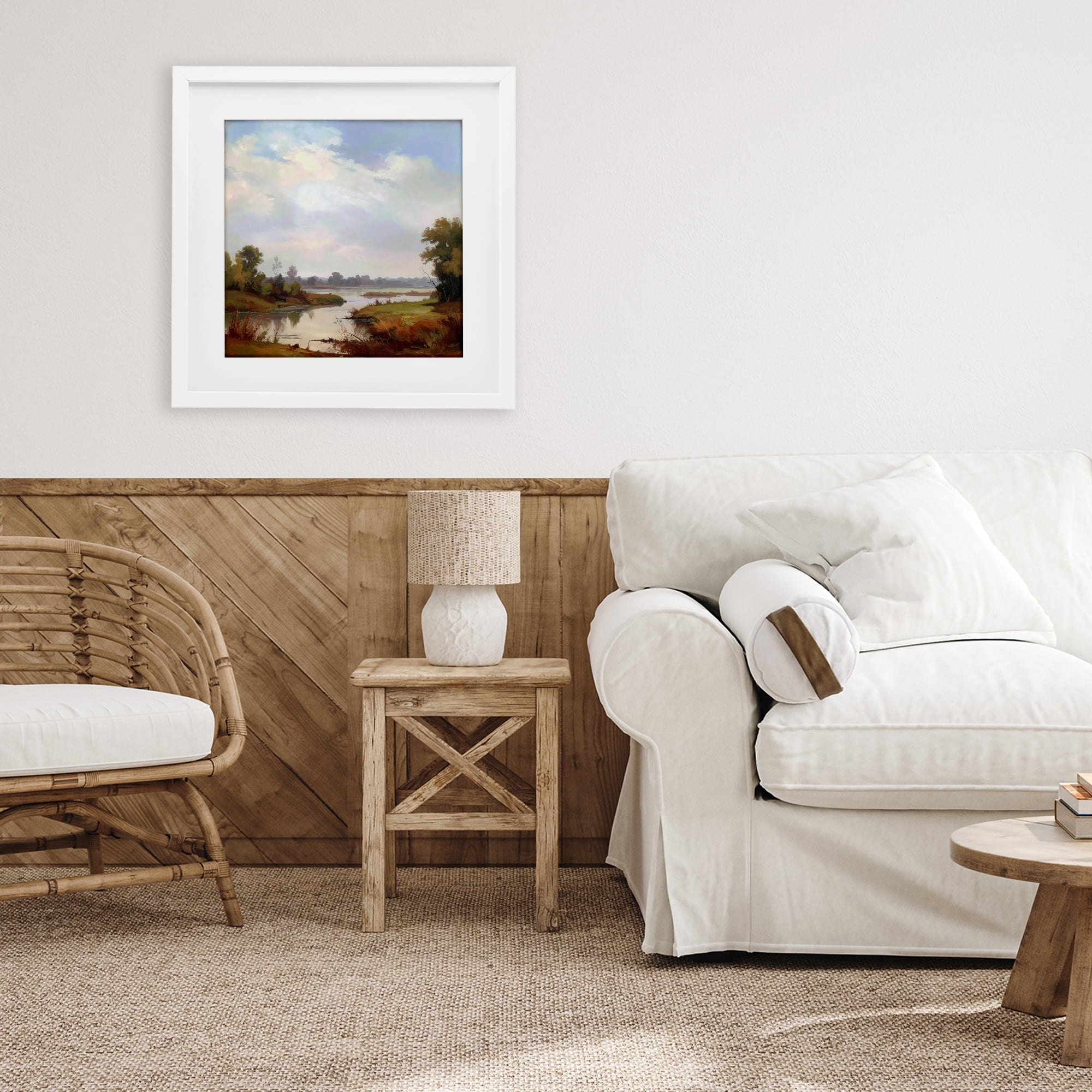Stupell Industries Riverside Grove Landscape White Framed Print Under Glass, design by Alonza Saunders