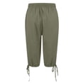 thumbnail image 4 of Bermuda Shorts for Women Knee Length Drawstring Elastic Waist Linen Shorts Casual Summer Pedal Pushers with Pockets Army Green 2XL, 4 of 7