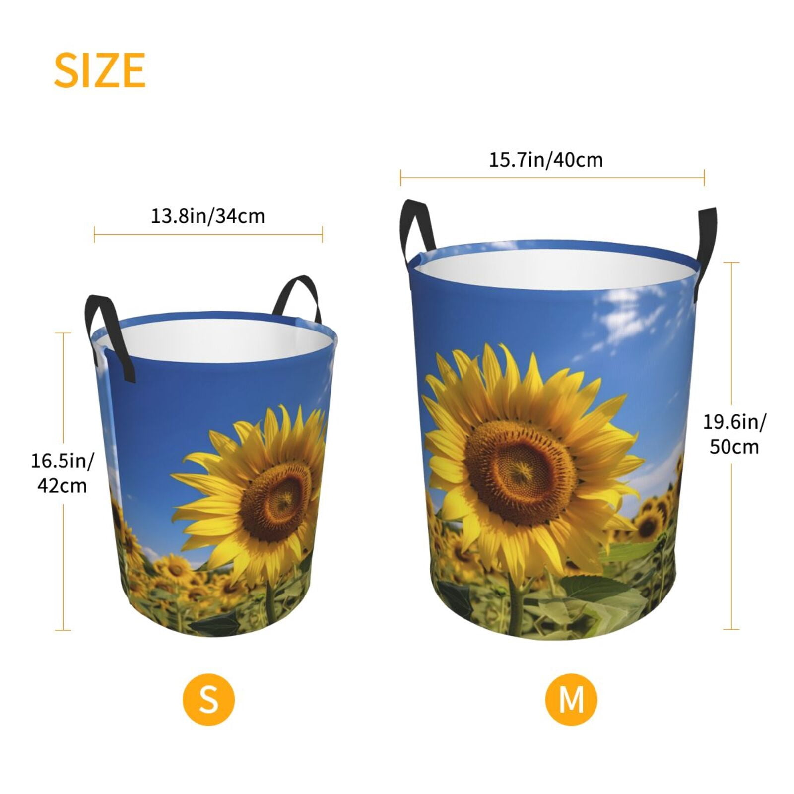 Large Laundry Basket with Handles - Sky Golden Sunflower Field A Kids Baby Dirty Clothes Laundry Hamper for Bedroom Aesthetic
