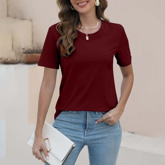 TINZ T-Shirt Décontracté à Manches Courtes Col Rond Couleur Unie pour Femmes T-Shirts à Manches Longues pour Femmes Taille Moyenne Manches Courtes pour le Travail Été