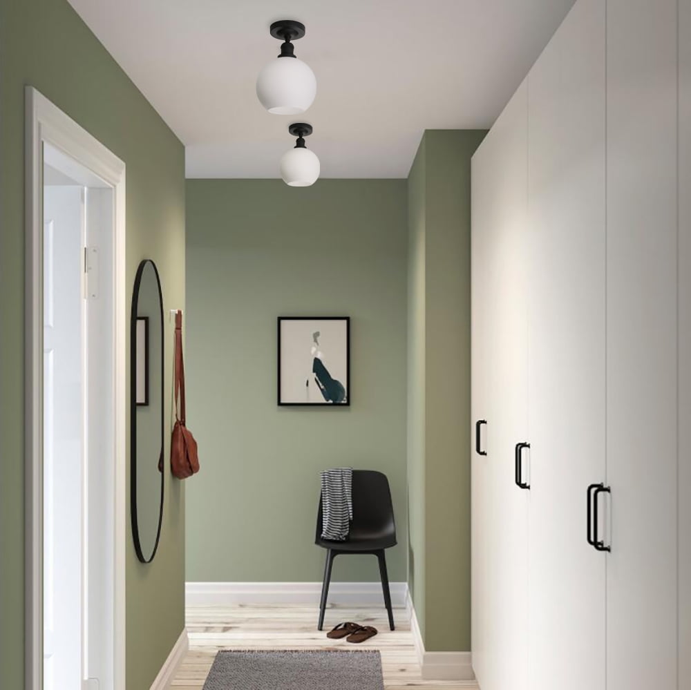 1-Light Ceiling Light, Industrial Globe Cream Glass Shade Close to Ceiling Light for Kitchen Island