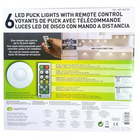 Capstone 6 Led Wireless Puck Lights With Remote Control White Capstone 6 Led Wireless Puck Lights With Remote Control White