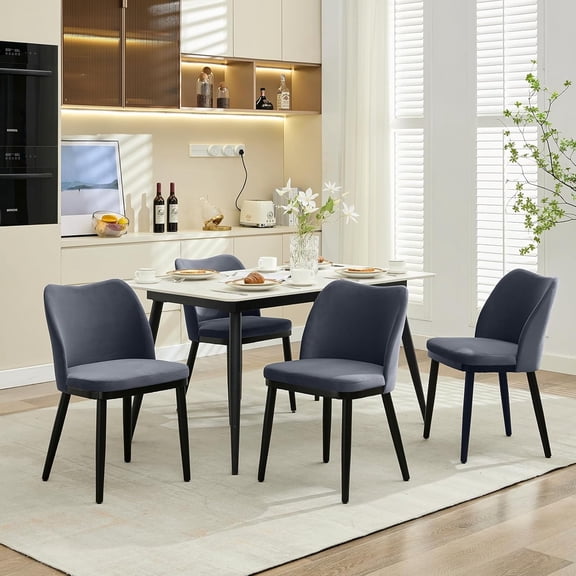 Dining Chairs Set of 6: Upholstered Velvet Dining Room Side Chairs, Chair for Dining with Padded Seat and Wood Legs, Modern Dining Chair for Restaurant, Cafe, Living Room
