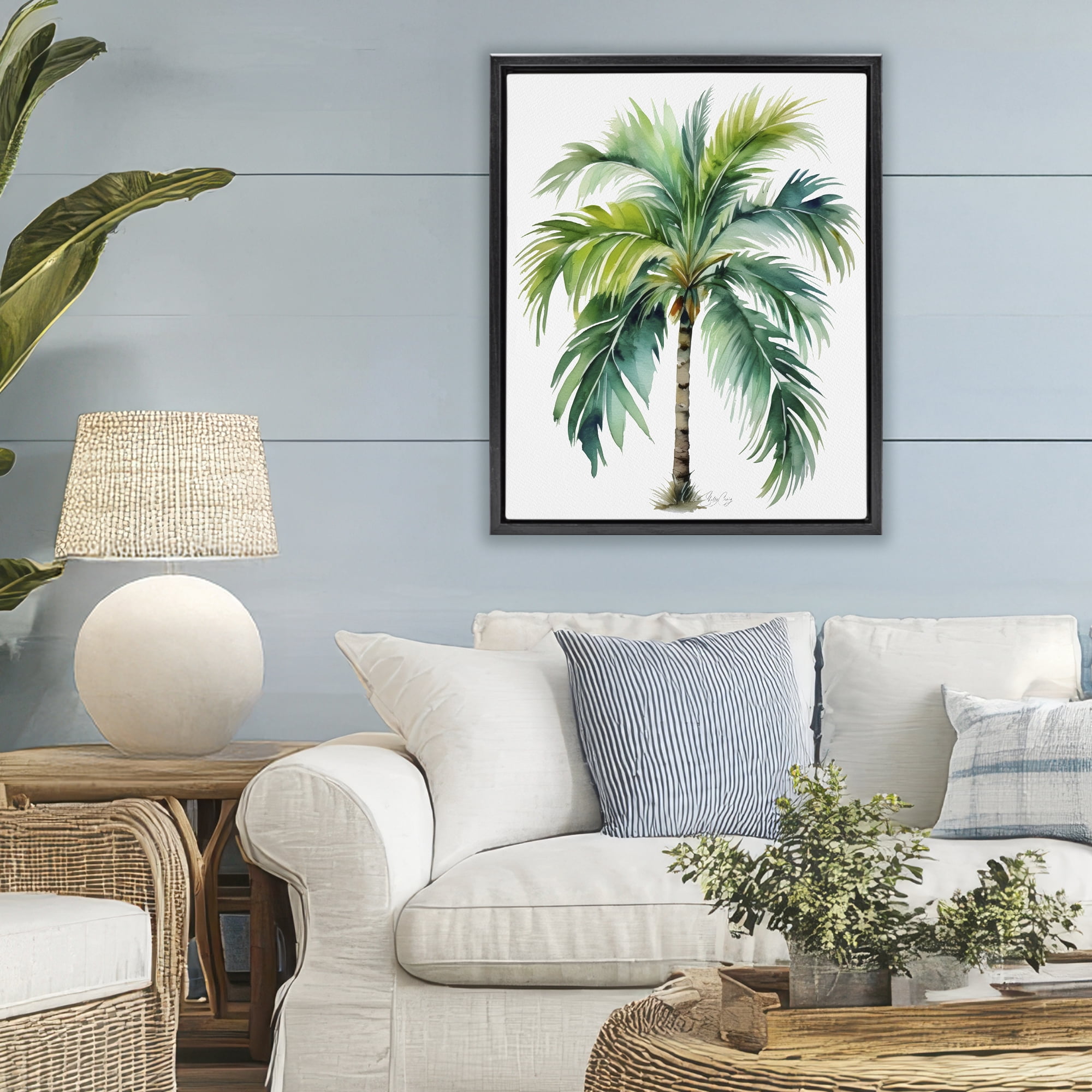 Stupell Industries Lagoon Majesty Palm Black Framed Floater Canvas Wall Art, design by Shelly Craig