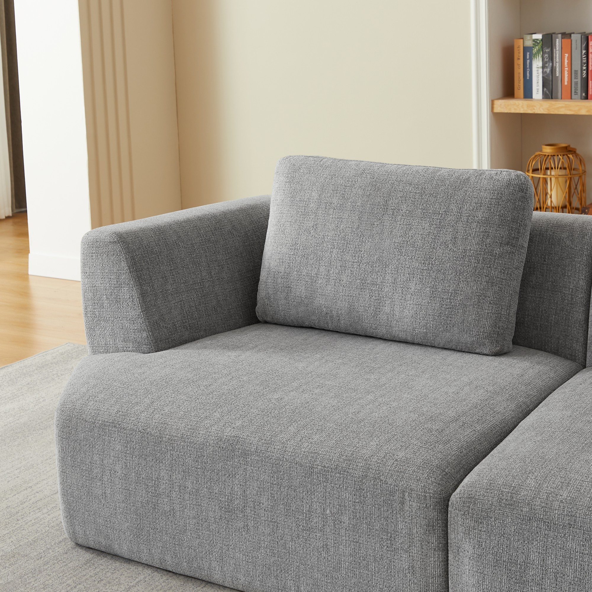 Leumius Modern Oversized 3 Seater Compressed Sofa,Chenille Sofa Couch with Deep Seating Upholstered Sofa for Space-Saving,Living Room,No Assembly,Grey