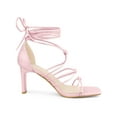 thumbnail image 3 of Allegra K Women's Lace Up Strappy Block High Heels Sandals Pink (Size 10), 3 of 7