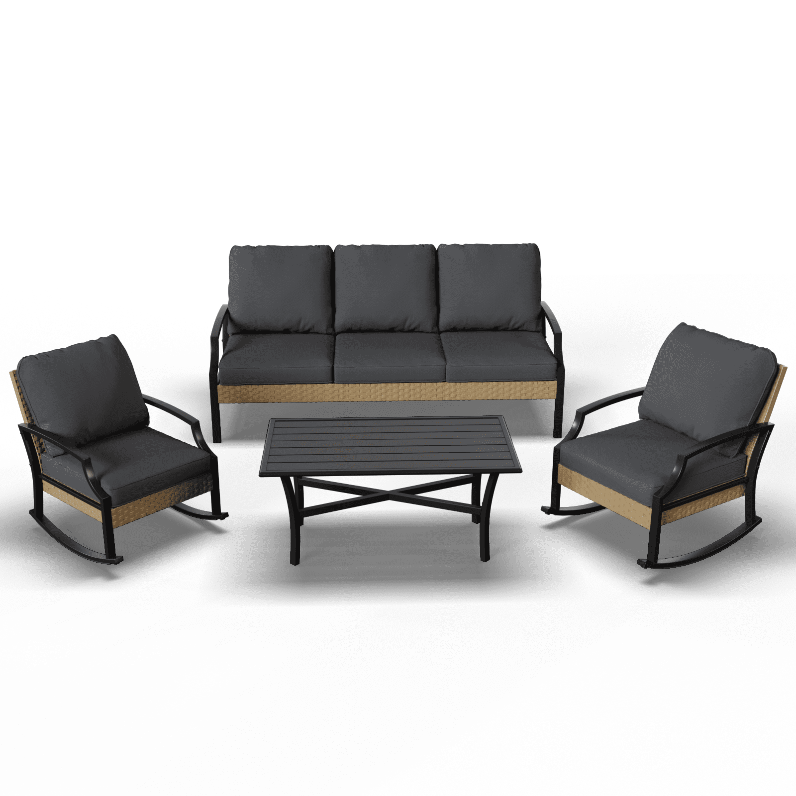 AECOJOY Metal Outdoor Patio Furniture Sets On Sale,Wicker Rattan Patio Conversation Sets For Porch,Garden and Backyard,Dark Grey