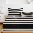 thumbnail image 6 of Twin Sze Fitted Sheet Set - Black Striped 2 Piece Bedding Sets 16" Deep Pocket Fitted Sheet with 1 Pillowcase, Farmhouse Country Minimalist Cream Stripes Brushed Microfiber Hotel Luxury Bed Sheets, 6 of 9