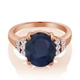 thumbnail image 2 of Gem Stone King 18K Rose Gold Plated Silver Ring Oval Blue Sapphire and Moissanite (6.95 Cttw, Size 9), 2 of 4