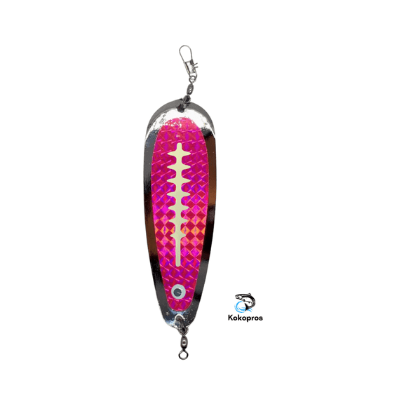 KOKOPROS: Fishing Flasher Kokanee Salmon Hyperglow Teardrop Fishing Flasher, 5-1/2" Length, Chrome, Pink Skeleton