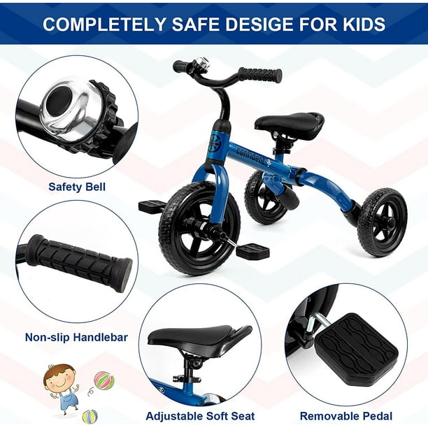 Qaba Tricycle pour enfants de 2 à 5 ans, vélo pour tout-petits avec siège  réglable, blanc 