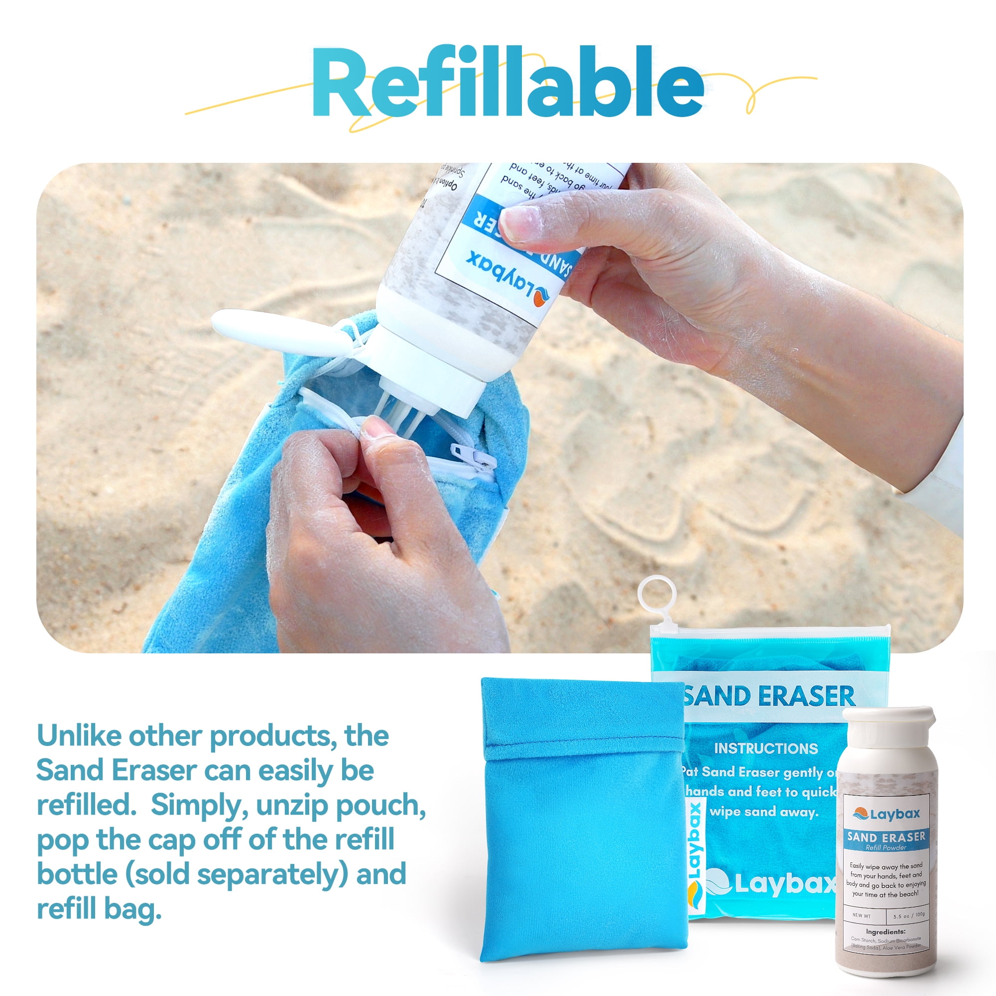 Laybax Sand Eraser - Refillable, Elastic Hand Strap, Large Size