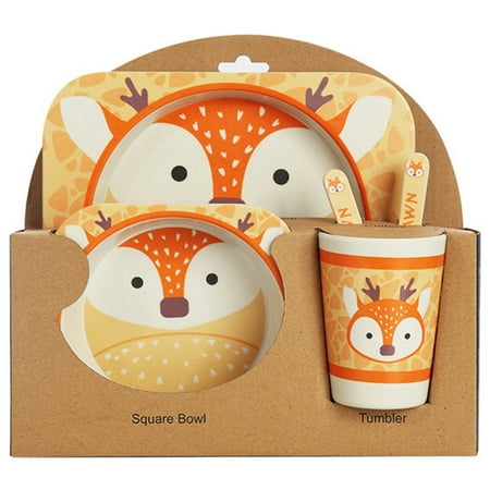 

5Pcs/Set Cartoon Animal Bamboo Fiber Baby Tableware Set Sika Deer