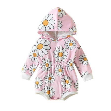 

Grianlook Infant Loose Buttons Jumpsuit Hooded Long Sleeve Bodysuit Travel Floral Print Playsuit Pink 100cm
