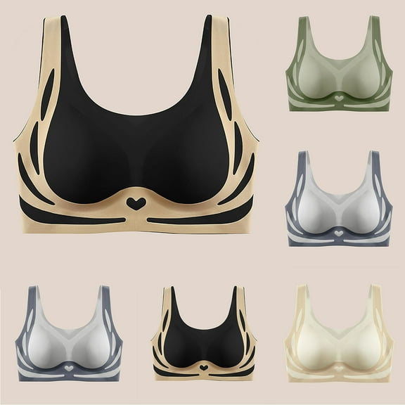 Hrsba Wireless Bras for Women,Color Seamless Wireless Side Lift Back Smoothing Casual Bra