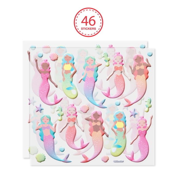 American Greetings Dimensional Puffy Mermaid Stickers, 46 Count, 2 Sheets
