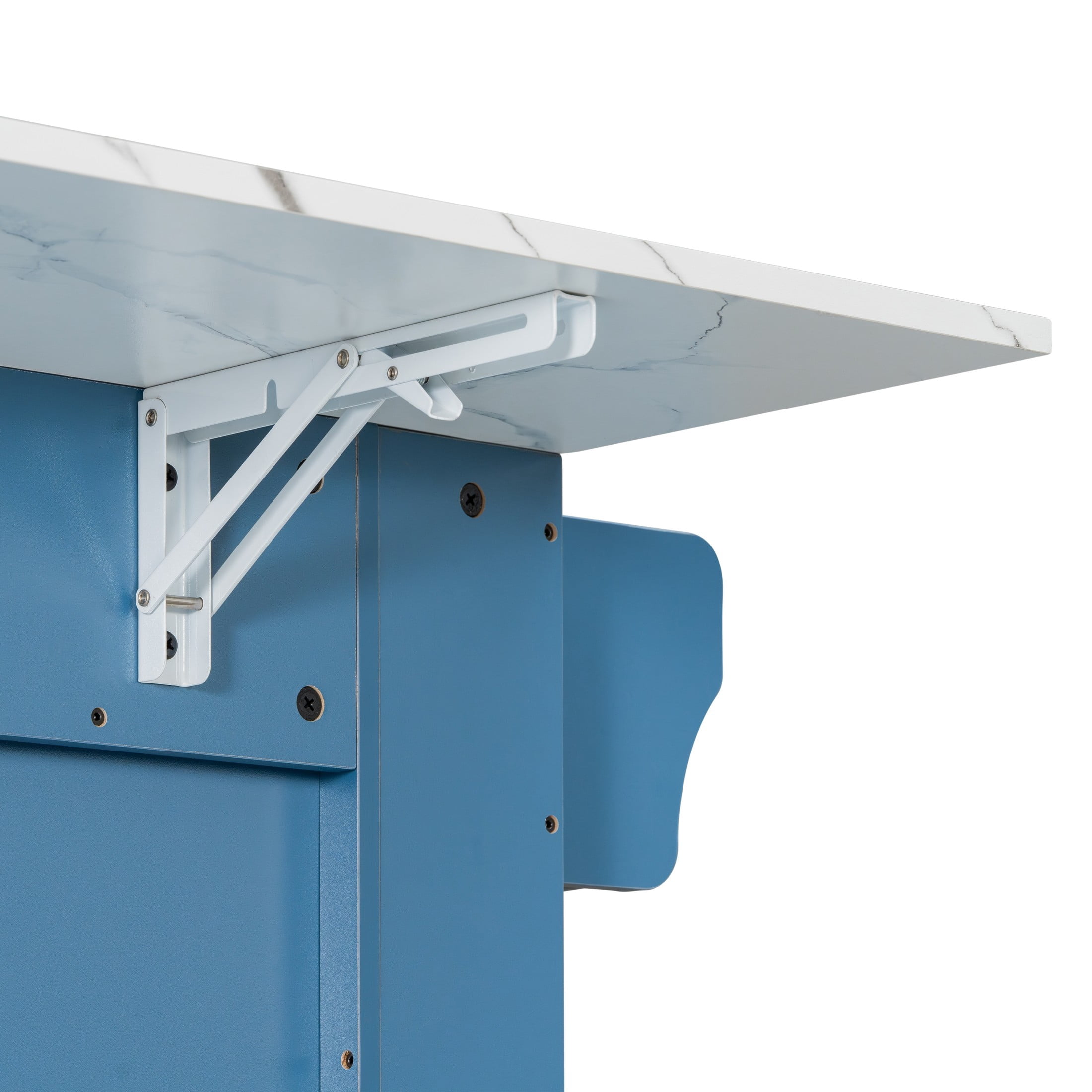 Christopher Knight Home 63" Mobile Kitchen Island Cart, Marble-Look Top, Multi‑Drawer Cabinet, Blue