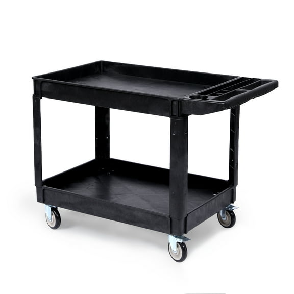 Heavy Duty 2-Shelf Utility Cart – 550 lbs Capacity, Rolling Plastic Service Cart with Locking Wheels, Multipurpose Storage & Transport for Warehouse, Garage, Workshop, Kitchen, Commercial Use