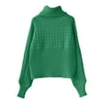 thumbnail image 3 of Womens' Turtleneck Long Sleeve Cable Ribbed Knit Sweaters Comfortable Casual Winter Clothes (Green M), 3 of 3