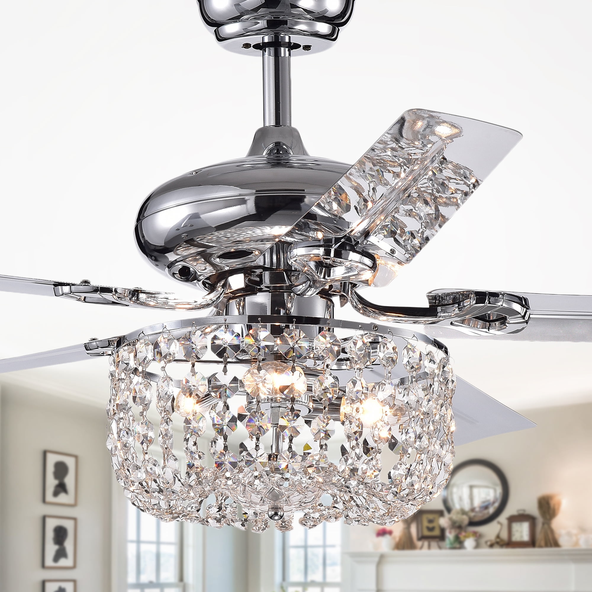 Pocra 49-inch Chrome Lighted Ceiling Fan with Crystal Basket Shade (remote controlled) Sansujyuku sansujyuku.com