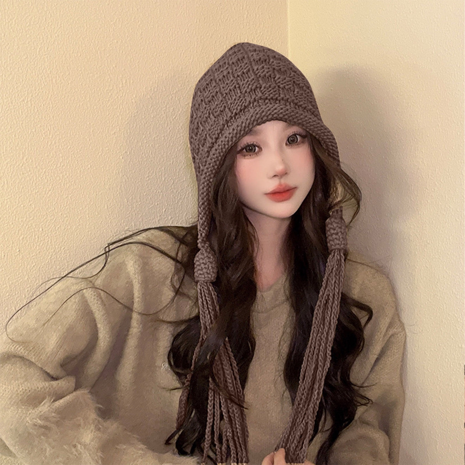 Women Khaki 2Winter Sherpa Beanie Hats Knit Ear Flaps Peruvian Cover Ears Luxalzxs Womens Winter Hats Warm Knit Cover Ears Beanie Hat  main image 3