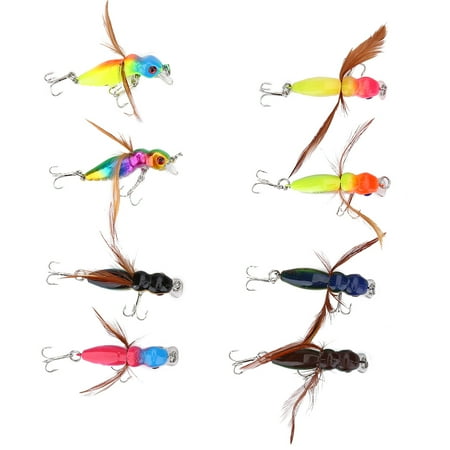 8pcs Fly Lures Lifelike Color Insects Hard Baits Treble Hooks Set Fishing Swimbaits Accessory