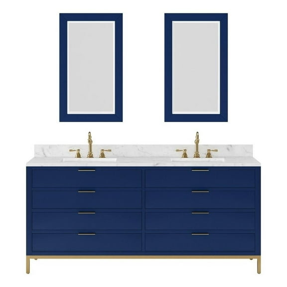 Water Creation Bristol 72"W Wood Double Bathroom Vanity in Monarch Blue/White