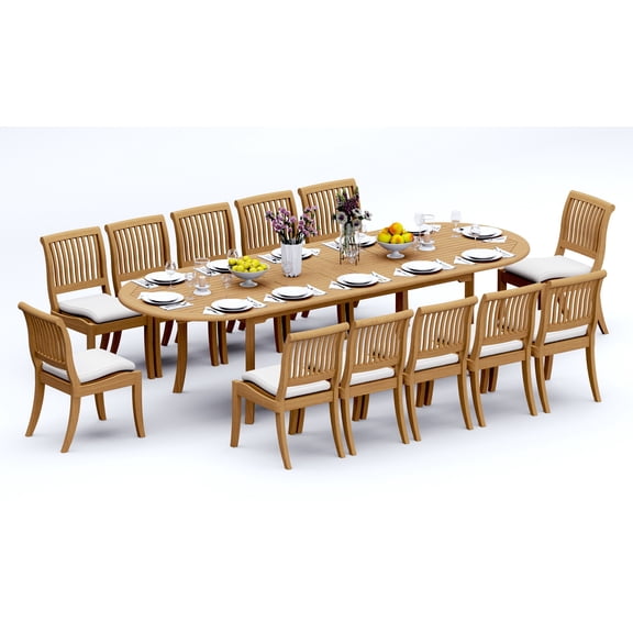 Grade-A Teak Dining Set: 12 Seater 13 Pc: And 12 Arbor Armless Chairs Outdoor Patio WholesaleTeak #51AB2600