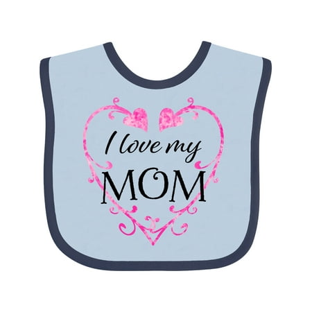 

Inktastic I Love My Mom- pink hearts and swirls Gift Baby Boy or Baby Girl Bib