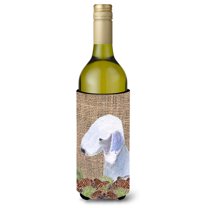 Bedlington Terrier on Faux Burlap with Pine Cones Wine Bottle Hugger