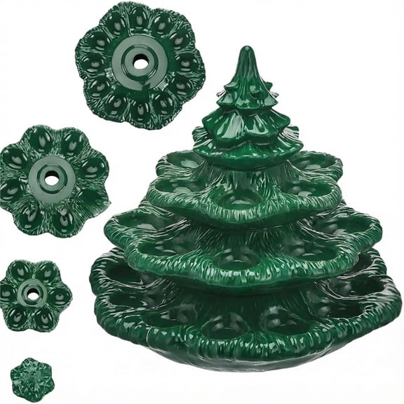 WMGHA 3-Tier Deviled Egg Platter in Christmas Tree Shape - Reusable Serving Tray for Xmas Holiday Parties, Green Plant Design Egg Holder for Festive Gatherings