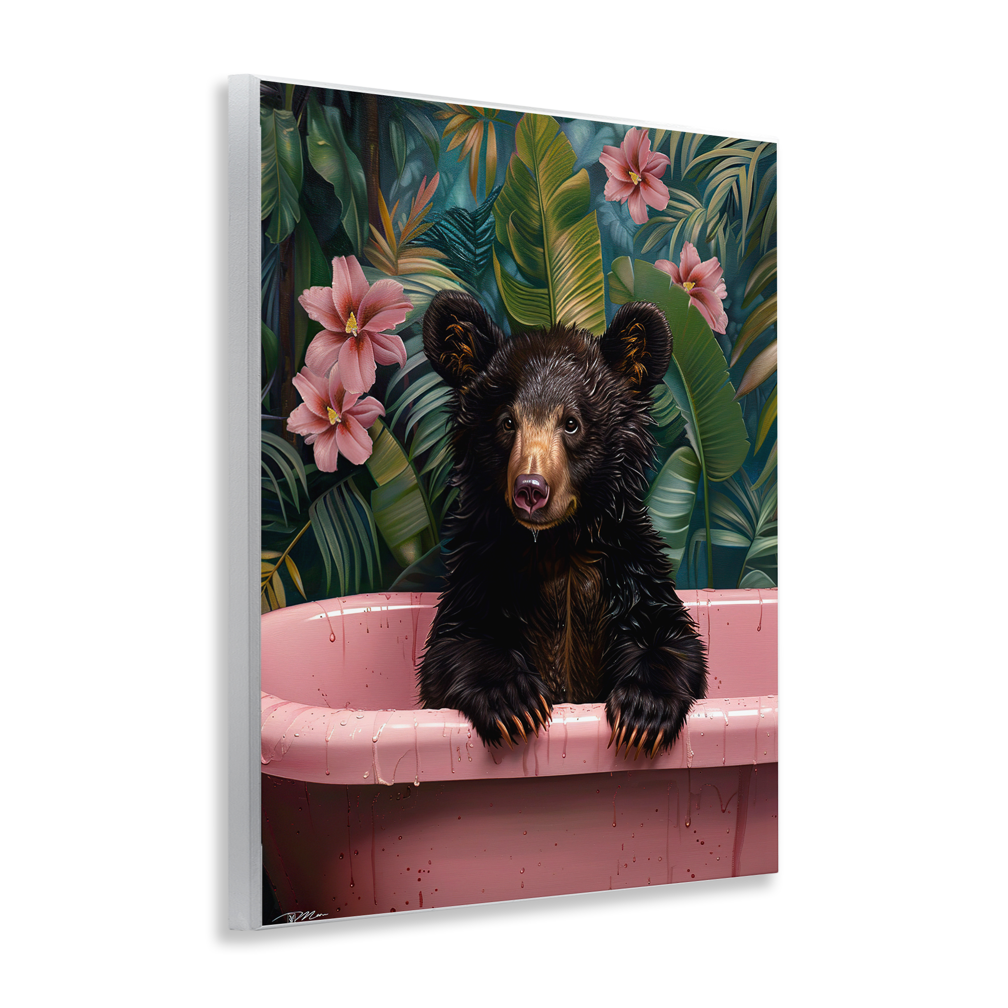 Bruno Bear in Pink Tub Wall Plaque Art, design by Momart