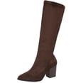 thumbnail image 2 of Tight Knee High Boots for Women Suede Leather Tall Boots Chunky Block High Heel Fashion Boot Brown 7, 2 of 7