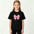 thumbnail image 2 of Pink Lace Bow Girls Graphic Tee, Cute Princess Ribbon Retro 100% Cotton Kids Short Sleeve T-Shirt, 2 of 5