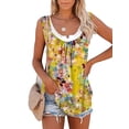 thumbnail image 1 of DYMADE Women Contrast Floral Print Pleated Sleeveless Top, 1 of 2