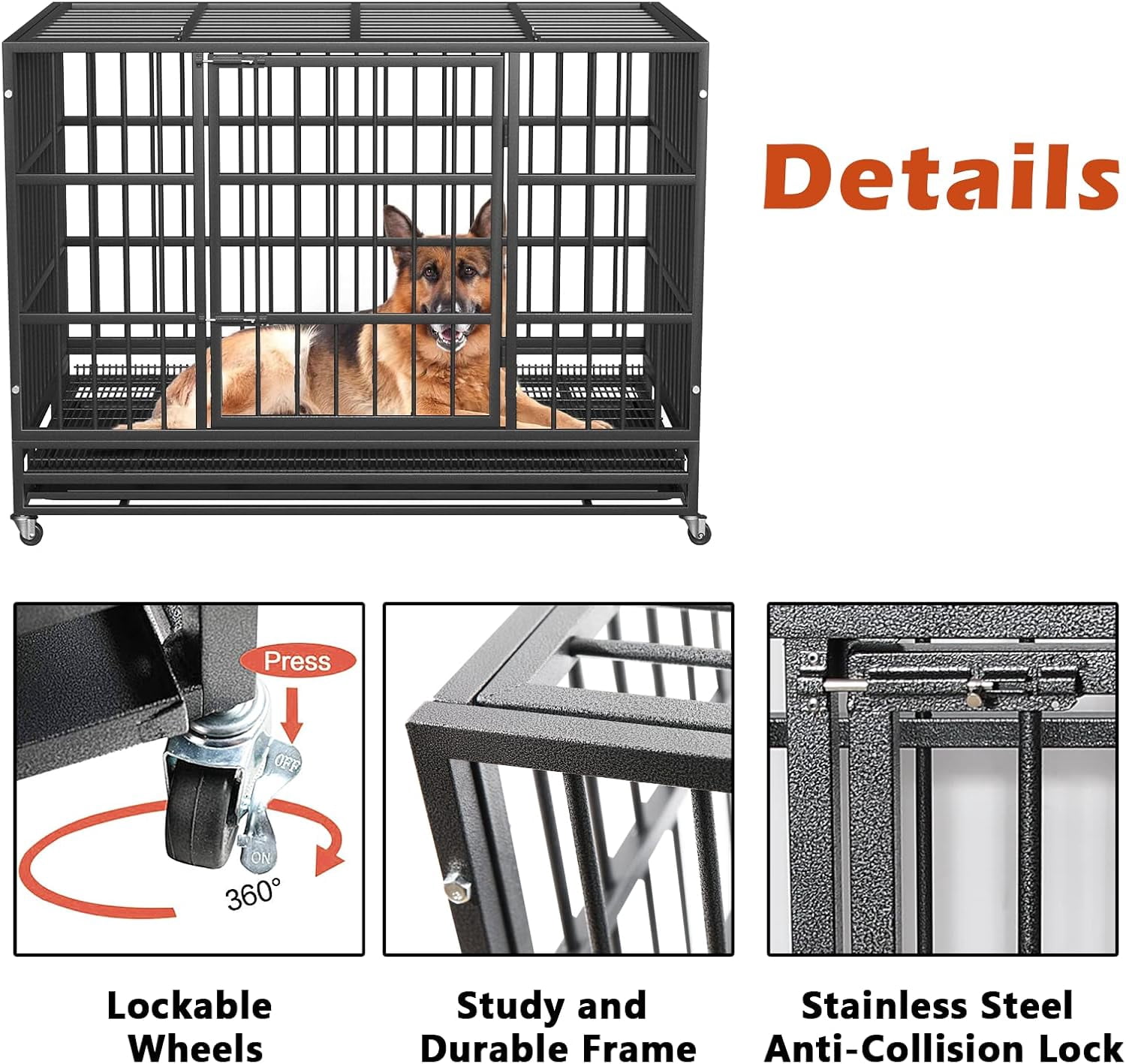 Waleaf 38 inch Heavy Duty Dog Crate Indestructible Dog Crate Cage Metal Kennel and Playpen for Large Dog Indoor Outdoor with Double Doors & Locks Design (38 inch Circular Tube, Silver)