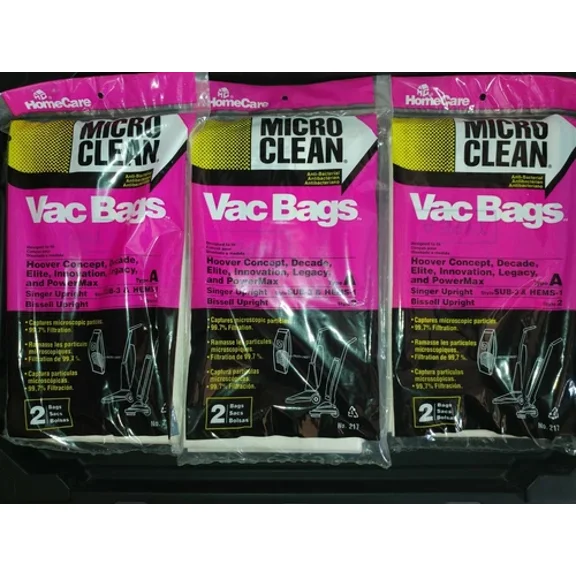 Micro Clean Vacuum Cleaner Bags, Type: A, Hoover Upright, #217 Lot Of 3 Pack