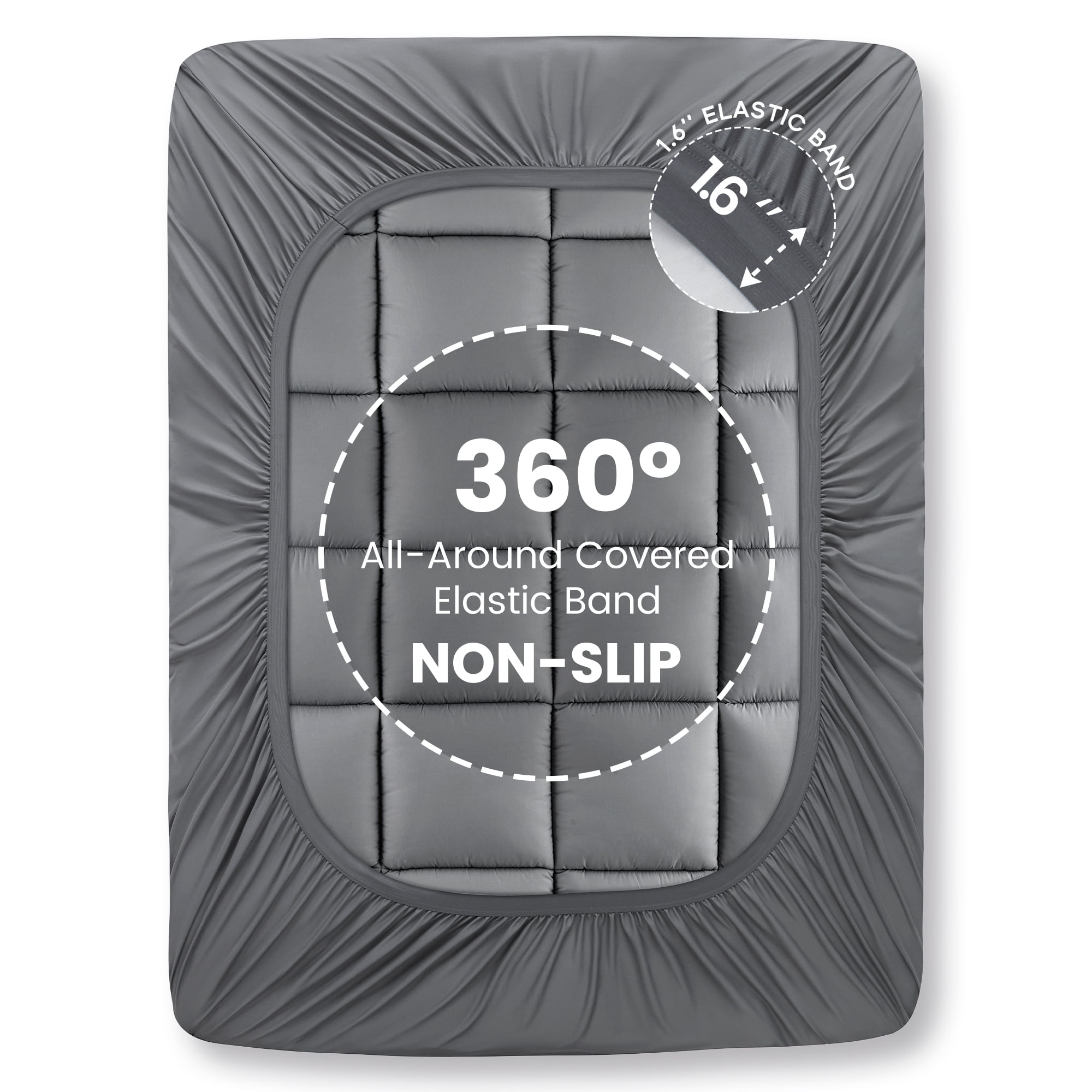 Sonive Ultra Thick Mattress Topper King, Pillow-Top Box Quilted Pad with Premium 1000gsm Alternative Filling, Gray