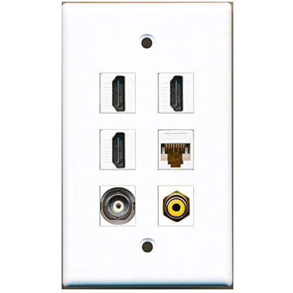 RiteAV - 3 HDMI 1 Port RCA Yellow 1 Port BNC 1 Port Cat6 Ethernet White Wall Plate