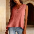thumbnail image 5 of Qwertyu Women's Boho Tank Tops Cotton Linen Sleeveless Embroidered Henley V Neck Blouses Loose Fit Summer Beach Vacation Fashion 2026 Red 2XL, 5 of 6