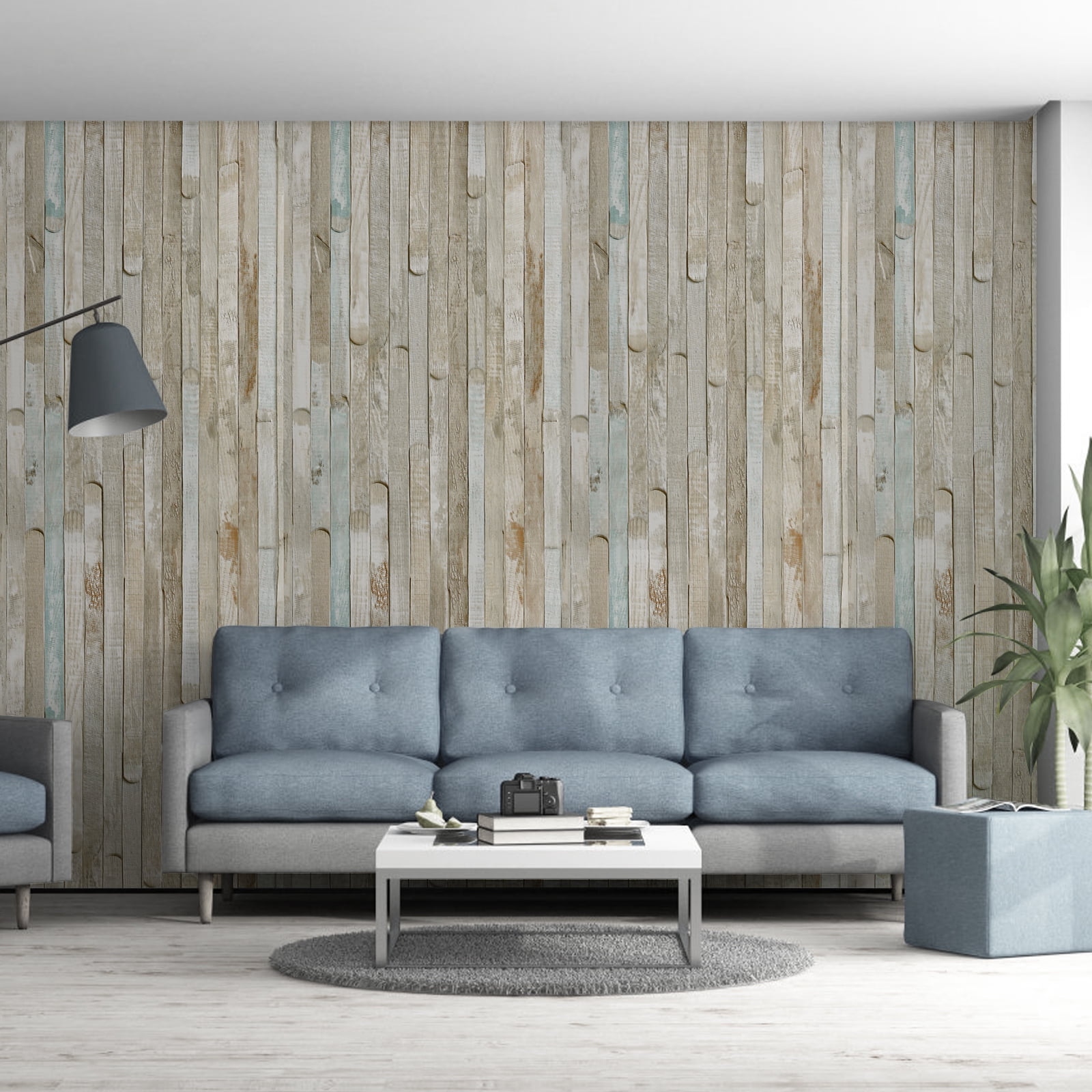Abyssaly Blue Rustic Wood Peel and Stick Wallpaper 17.7" x 393" Self-Adhesive Removable Vinyl Decorative Wood Wallpaper for Walls Shelves Drawers Furniture Room