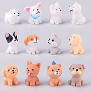 12-Pc Mini Dog Figurines: Realistic fairy garden accessories — for terrariums, home/office decor, cake toppers, car/tabletop decor. $Garden & Patio