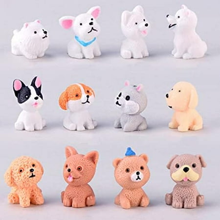 12-Pc Mini Dog Figurines: Realistic fairy garden accessories — for terrariums, home/office decor, cake toppers, car/tabletop decor. $Garden & Patio