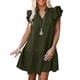 thumbnail image 1 of Mujeres verano ruffle Cap manga vestido V cuello cordón puro color casual túnica vestido OD verde XL, 1 of 2