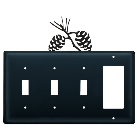 Triple Switch and 1 GFI Outlet Cover with Pinecone Accent, Black