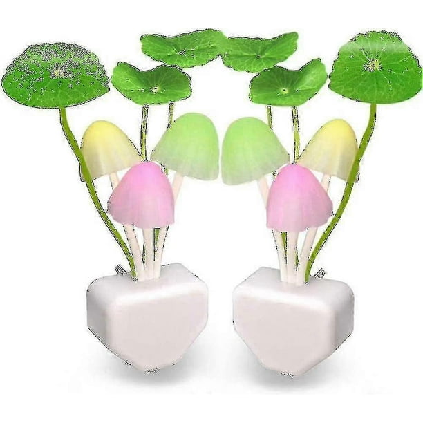 2 Pack Plug In Led Mushroom Night Light Lamp With Dusk To Dawn Sensor Cut Color Changing Bed Nightlight Led Wall Light