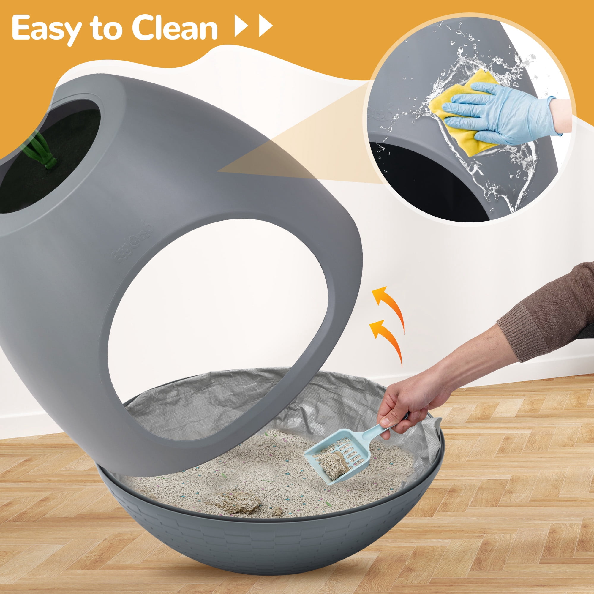 COZIWOW Hidden Cat Litter Box with Artificial Plants Cat Litter Mat Scoop DIY Litter Box Furniture, Gray