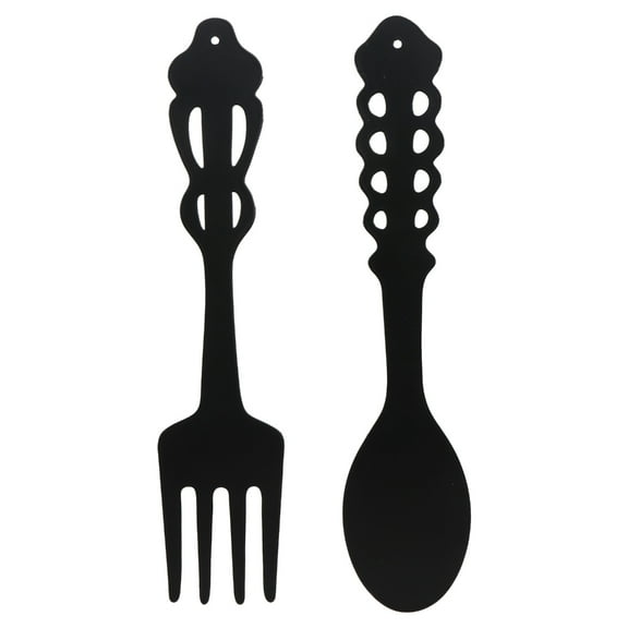 2pcs Metal Fork Spoon Wall Decor Black Sign Kitchen Rustic Hanging Sculpture Farmhouse Decor for Home Kitchen Room Decor