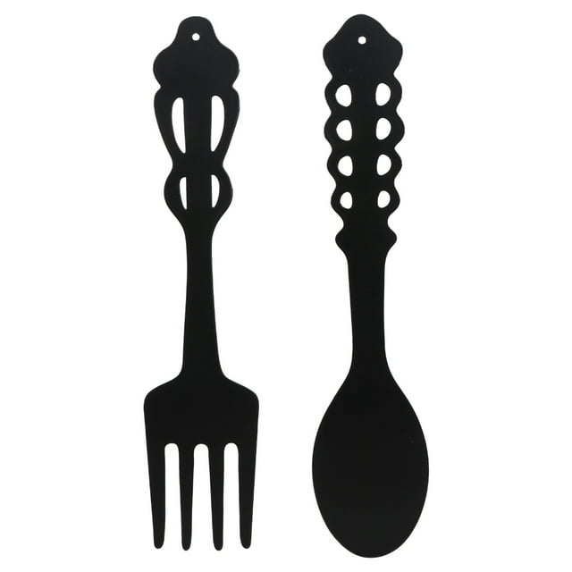 2pcs Metal Fork Spoon Wall Decor Black Sign Kitchen Rustic Hanging