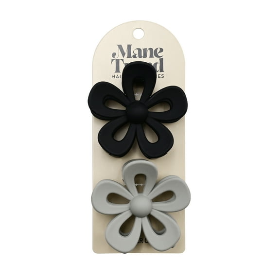Mane Trend Gray and Black Flower Claw Clips, 2 Pack